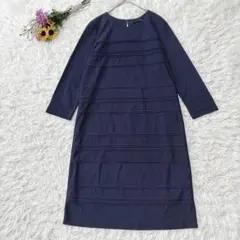 美品＊22 OCTOBRE　七分袖ワンピース　ストライプデザイン　ネイビー　M