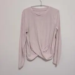 長袖カットソー 【L】ピンク ドレープ トップス シンプル 無地 カジュアル