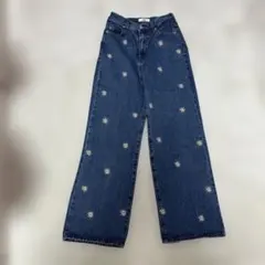 WEGO 花刺繍 ワイドレッグデニム S