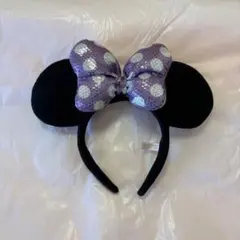 ミニーマウス風カチューシャ 黒と紫のドット