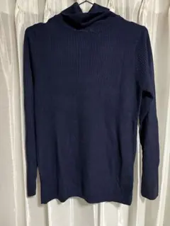 タートルネック 無地 紺 L ニット トップス レディース