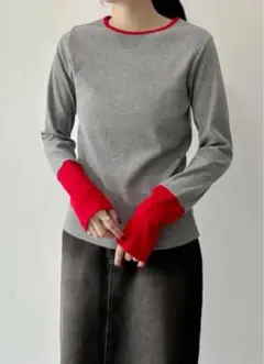 リブ袖配色プルオーバー