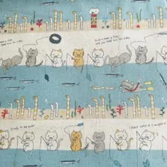 ■コットンこばやし■ねこちゃんのさかなつり＆チンアナゴ♪綿麻キャンバス①