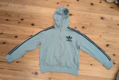 adidas ライトブルー フルジップパーカー　古着　汚れあり
