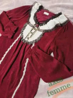 ♡axes femme ローズ&フリル クラシカルニットワンピース ワインレッド