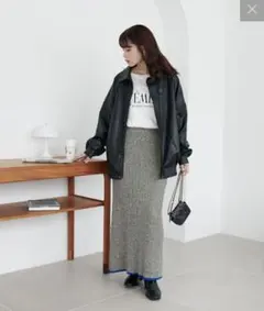 DISCOATリブニットラインロングスカート