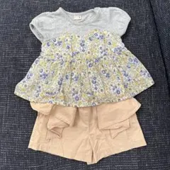 【 上下セット】プティマイン 花柄　トップス　チュニック　短パン　ショートパンツ