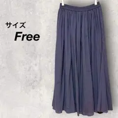 グレーバルワーク　プリーツスカート　紺　ウエストゴム　フレア　ロング　透け感　夏のサムネイル