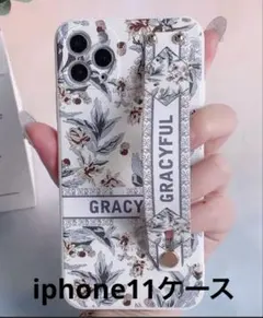 iPhone11 ケース 新品 ボタニカル 花柄 ホワイト ベルト スタンド
