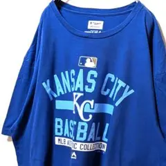 マジェスティックMLB KCロイヤルズ ロゴ Tシャツ ブルー青 2XL古着