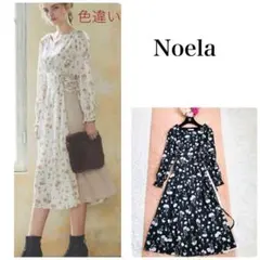 Noela ブラック 美シルエット ロングワンピース　花柄　ワンピース