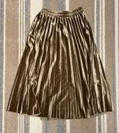 【※購入は3/30まで】古着　ベロアプリーツスカート　キャメルブラウン