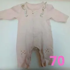 ベビー用　女の子淡いピンクのロンパース　70