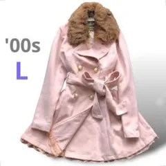 '00s Y2K⭐️姫ギャル コート ファー衿 リボンベルト Lサイズ ピンク