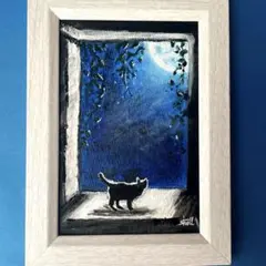 アクリル画　月夜の猫　原画