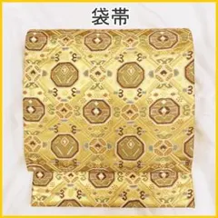 507my70△袋帯 松皮菱 植物 抽象柄 金糸 六通△美品