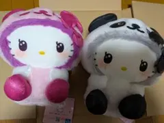 パンダ　ハローキティ GIRAGIRA BIGぬいぐるみ 黒　ピンク　２個セット