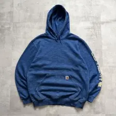 USA古着　carhartt カーハート　プルオーバー　パーカー　ブルー　袖プリ