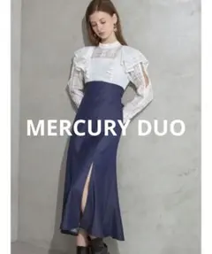 MERCURYDUO シアーチェックラッフルドッキングワンピース M ネイビー