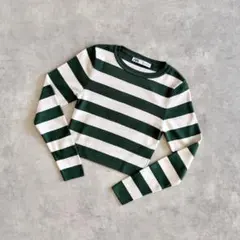L ZARA グリーンホワイトストライプニット