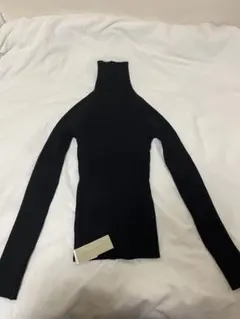 リブ編み ブラック 長袖タートルセーター