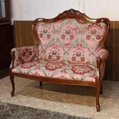 金華山♦️ロココ ヴィンテージ♦️ピンクベージュ♦️ダマスク柄 猫脚シングルソファ イタリア製 ROCOCO アントワネット ローザ ラグジュアリー