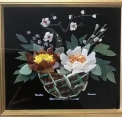 貴石画　宝石画　ストーンアート　額縁　美術品　花アート　アンティーク　レトロのサムネイル