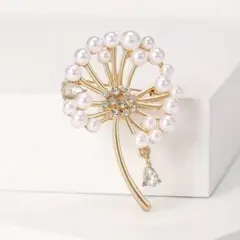タンポポ ブローチ パール　ゴールド