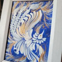 B【幸せを呼ぶオリエンタルブルー&白&金色♡鳳凰さま】開運絵画風水