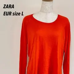 美品★ZARA KNIT ザラ ニット サイドスリット クルーネックL オレンジ