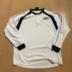 UMBRO 長袖ヘンリーネックシャツ ホワイト・ネイビー S-M