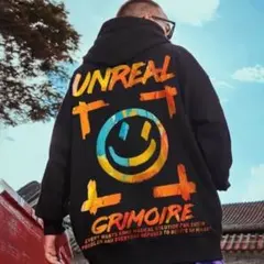 3. メンズ カラフル ニコちゃん パーカー オーバーサイズ ブラック 黒