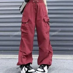 ドローストリング カジュアルパンツ　Mサイズ　赤　レッド　カーゴ