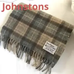 Johnstons 男女兼用　マフラー　ラムズウール100 ブラウン系チェック柄