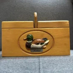 【希少・美品】アンティーク 昭和レトロ木製 彫刻 ソーイングボックス 小物入れ