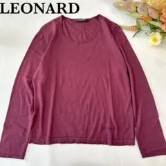 レオナール カシミヤ シルク ニットセーターL ボルドー　ロゴ刺繍のサムネイル