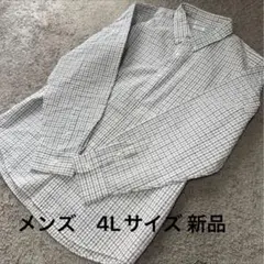 メンズ ファイバードライエンボスチェック長袖シャツ淡緑系4L新品