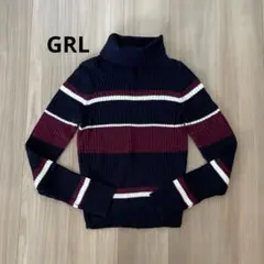 GRL タートルネックセーター ネイビー ワインレッド