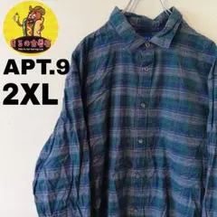 USA古着 APT.9　長袖ボタンシャツ2XL　グリーングレー　チェック