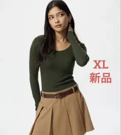 極暖ヒートテックリブUネックブラTシャツ　XL