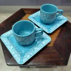ティファニーブティック コーヒーカップ&ソーサー　2客セット　ペア　デミタス