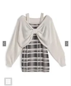 リボンシャギートップス✕チェック柄キャミソールミニワンピースニットセットアップ