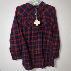 新品、未使用 フード付チェック柄シャツ Lサイズ