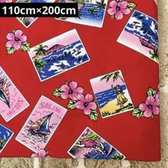 シーチング生地 ハイビスカス フォト柄 赤 110cm×200cm