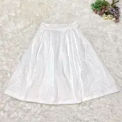 a1213【刺繍 フレアスカート】春 ホワイト ガーリー カジュアル 36 美品