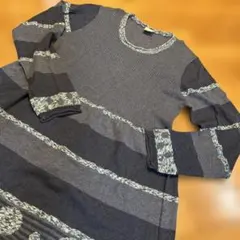 RAKUグレー系 ストライプ 長袖チュニック