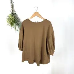T0859 オゾック　ブラウス　ブラウン　M ゆったり　パフスリーブ　カジュアルのサムネイル