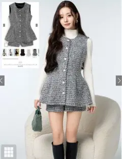 GRL フリージアツイードベスト×ショートパンツセット