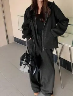 SHEIN DAZY スウェット セットアップ キラキラ スパンコール ブラック