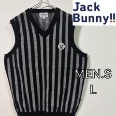 【JACK BUNNY!!】ストライプニットベスト　ゴルフ　メンズＬ　ブラック